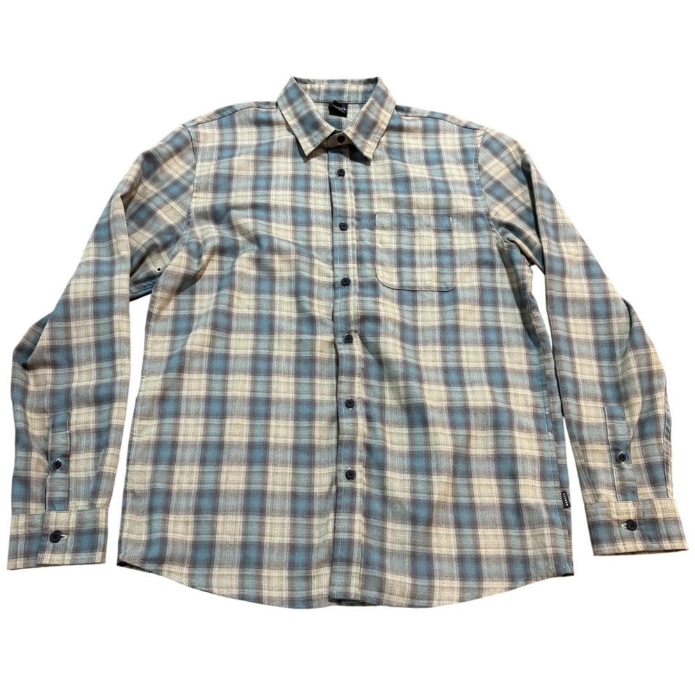 Oakley Mens Custom Fit Plaid Flannel Button Down Shirt Blue Grey Medium